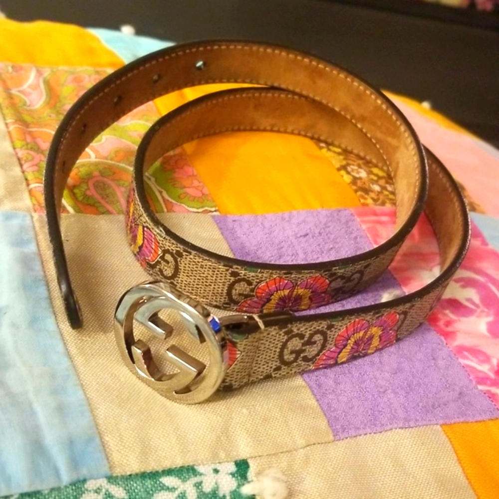 GG Supreme Monogram Gucci Leather Butterfly Belt Small Adult Lg Child Brown/Pink